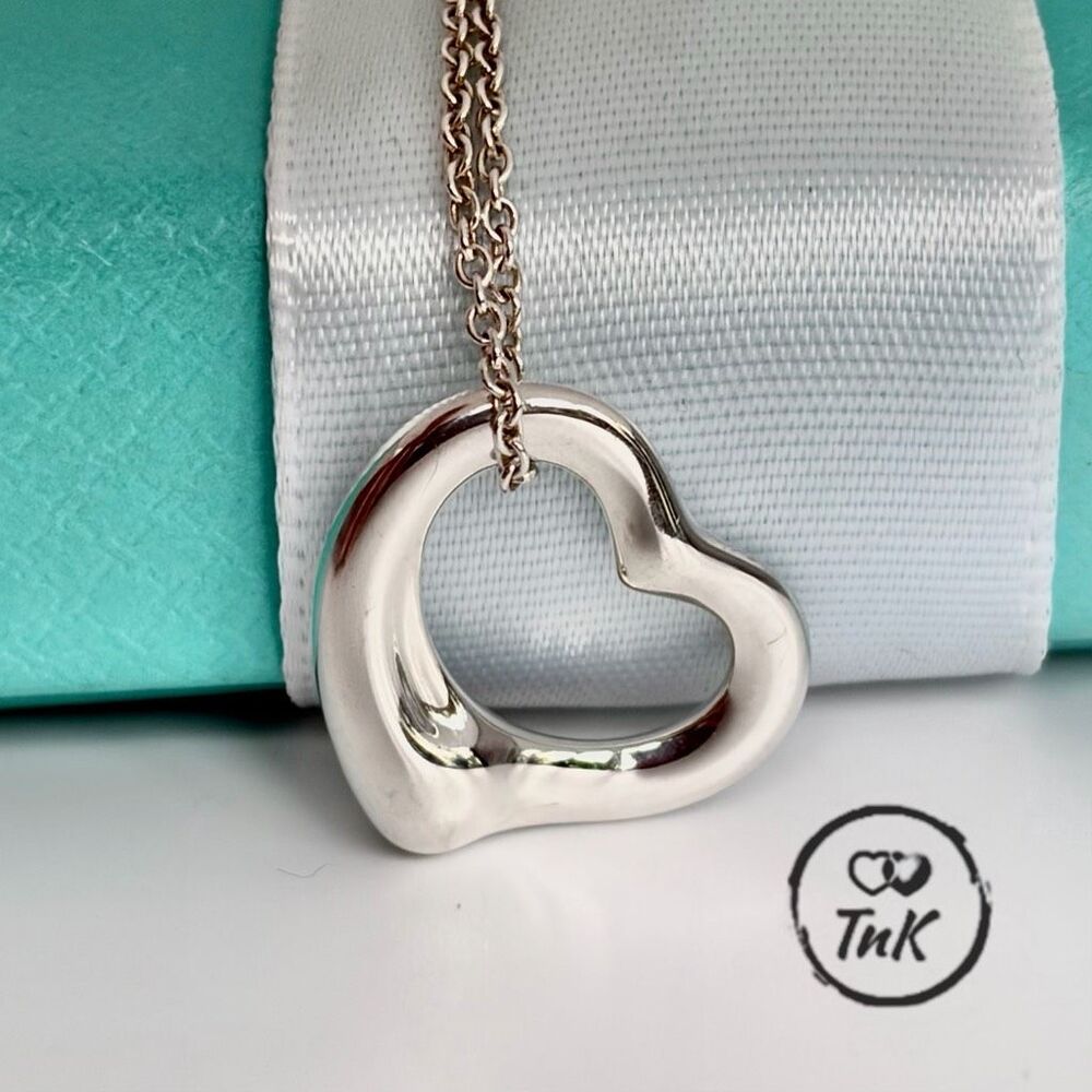 Tiffany Elsa Peretti 16mm Open Heart Pendant Necklace - 16” Silver Chain
